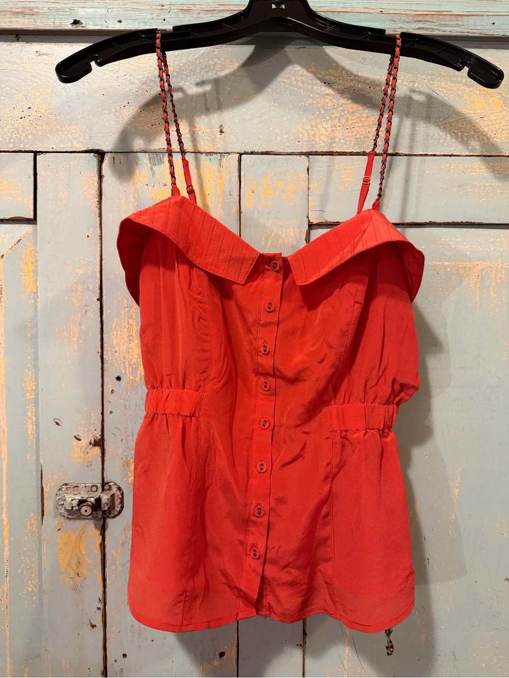 Red Coral Button Front Camisole with Chain Straps